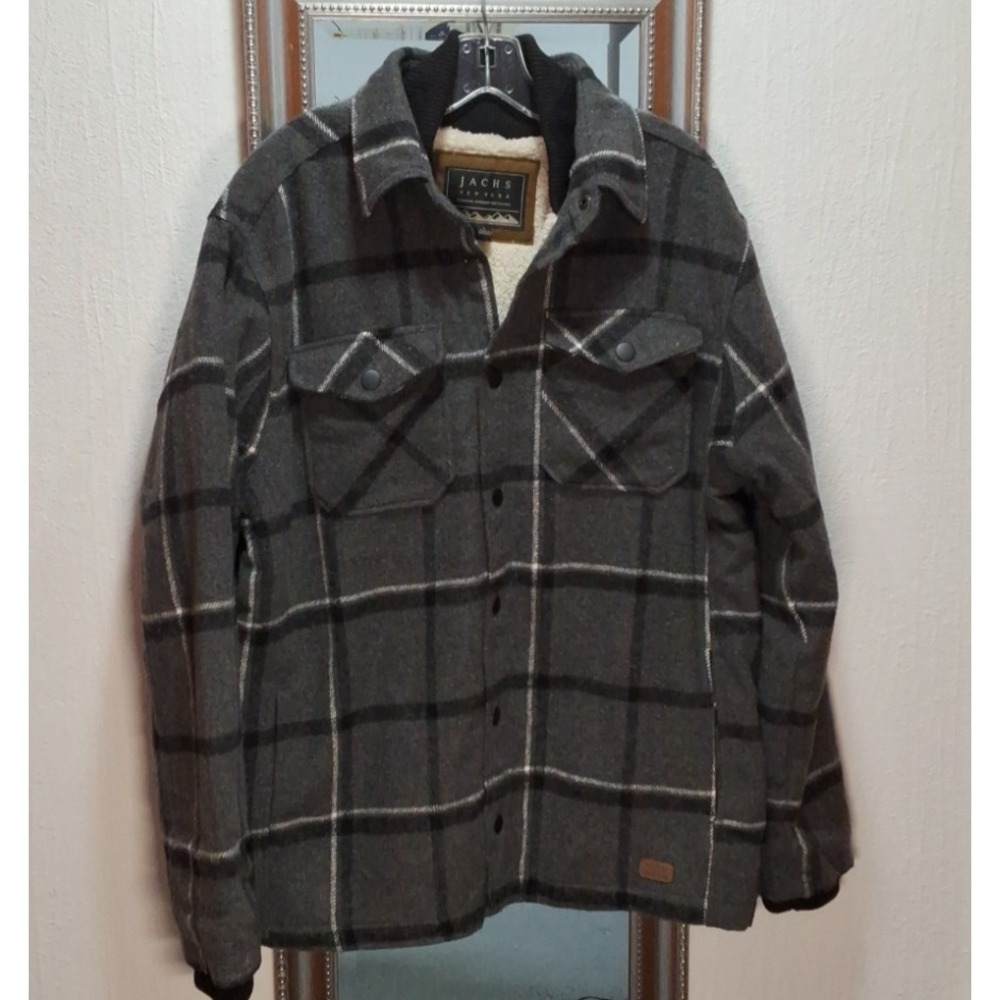 Jachs New York Plaid Wool Blend Jacket Shacket Sherpa Lined Large